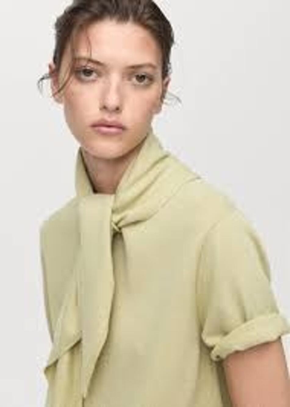 Mango short-sleeved knit top M built-in draped scarf sweater Sage Green
